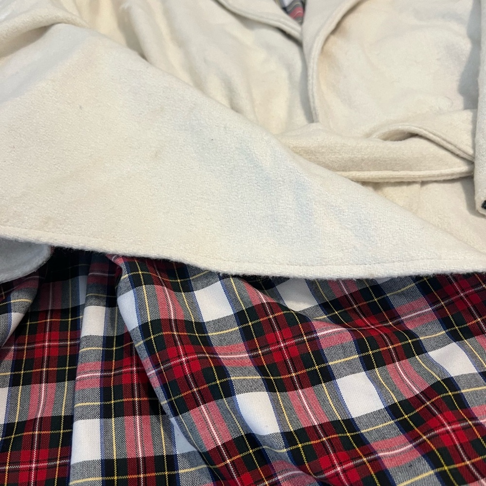 Victoria Dunn Cream Cape Wrap Coat Plaid Lined Belted Cottagecore Old Money - Picture 4 of 14